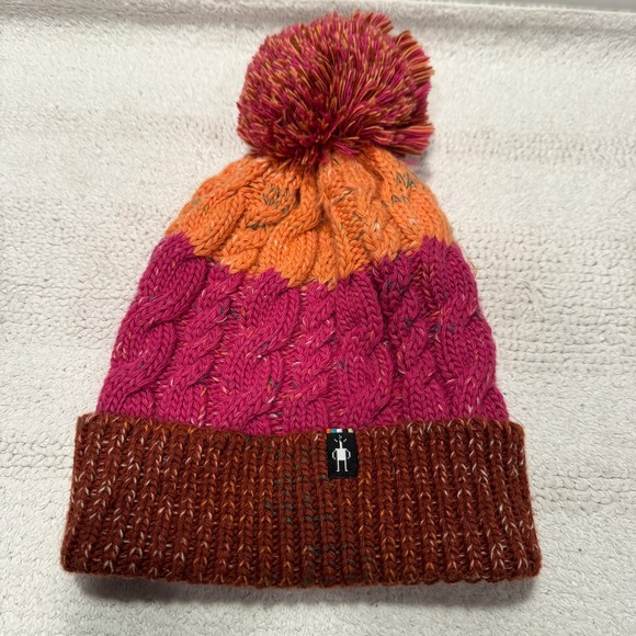 Smartwool Accessories - Smartwool Isto Retro Beanie Hat Women OS Pink Orange Wool Blend Cable Knit